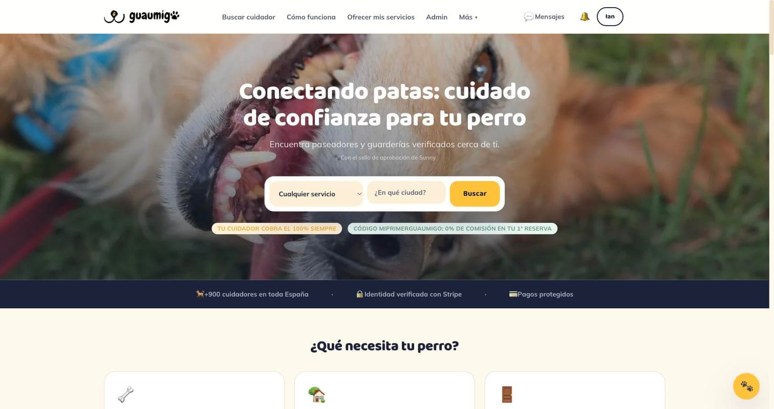 Página de inicio de Guaumigo, buscador de cuidadores